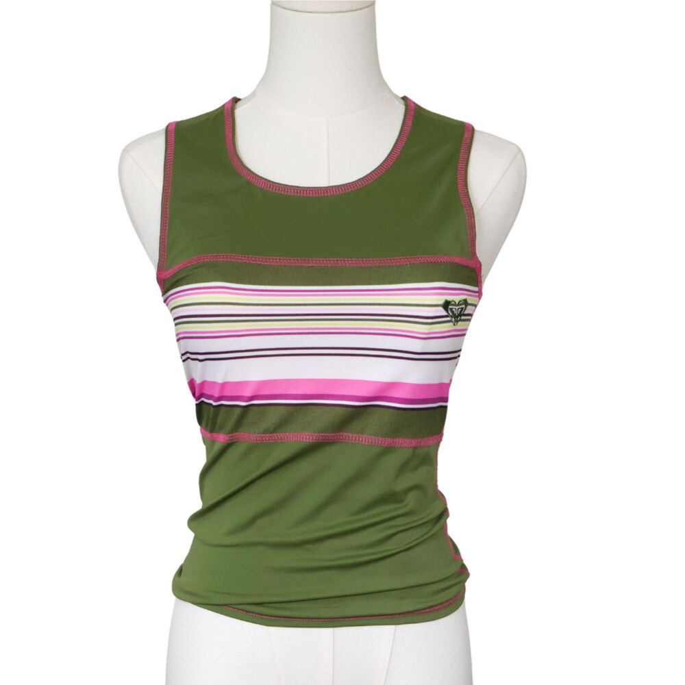Vintage Roxy olive green striped tank top with pink detailing small
